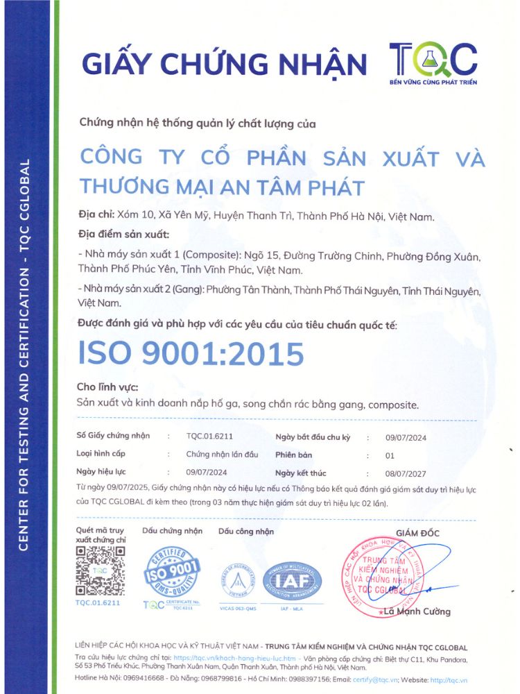 Các chứng chỉ chất lượng của chúng tôi Giấy chứng nhận ISO 9001:2015